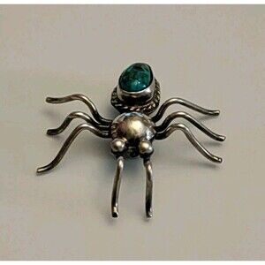 925 Southwestern Turquoise Spider Brooch Vintage 1.5" X 1.5"